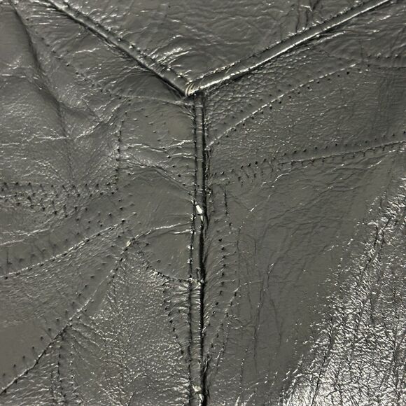 Leather Works Mens 2XL Patchwork Black Genuine Leather Snap Vest Pockets - Picture 12 of 16